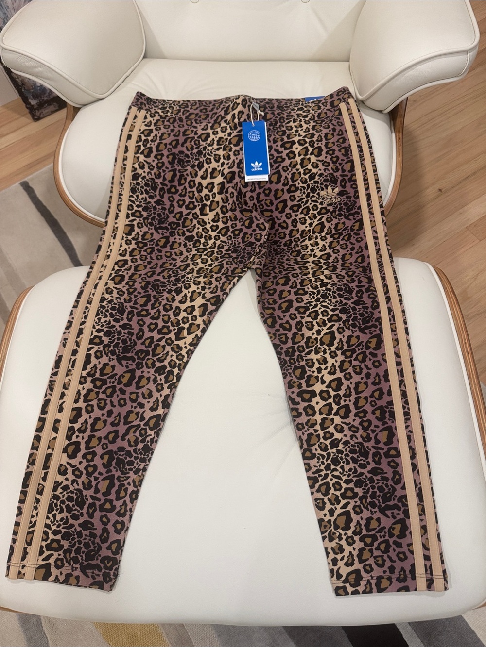 adidas Leopard-Print Leggings with Beige Side Stripes